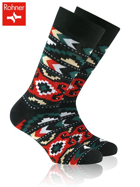 VINTAGE Rohner gemusterte Socken - 009 schwarz